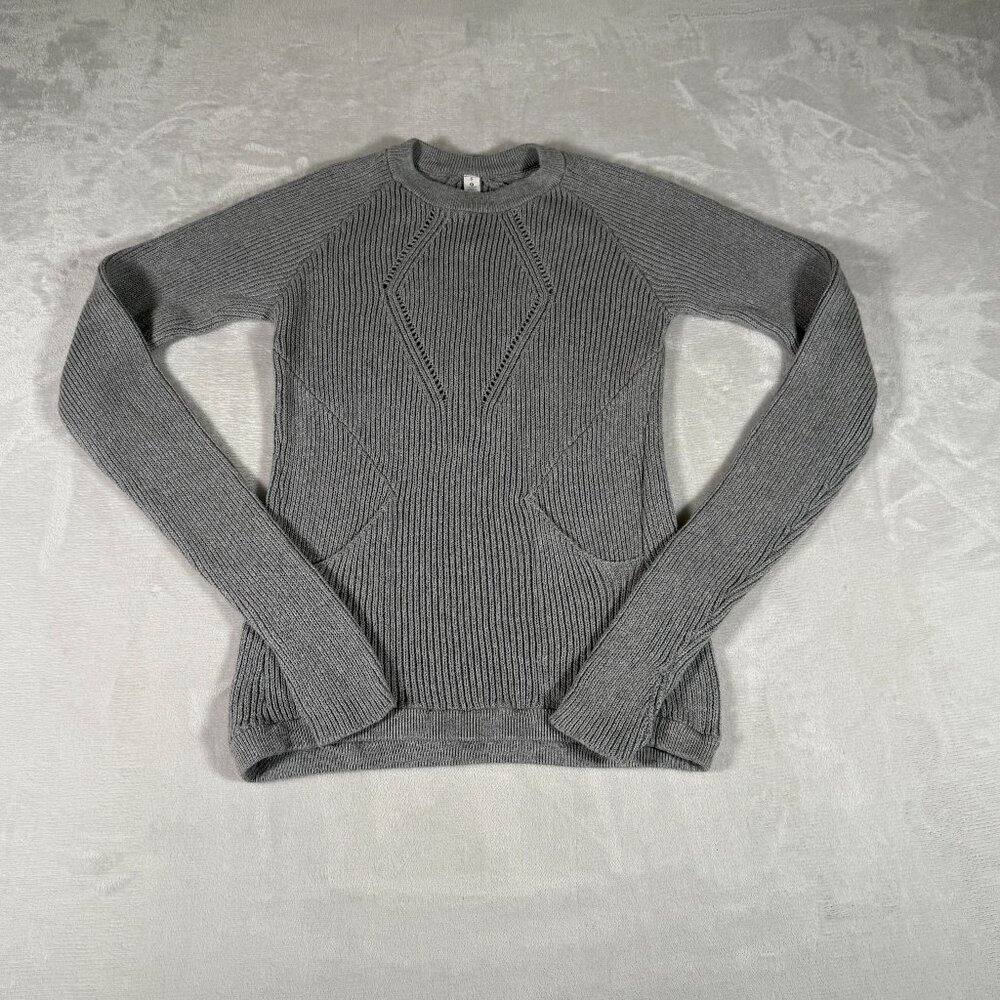 Lululemon Sweater Women Size 6 Gray Long Sleeve Crew Neck Pocket 100% Cotton GUC